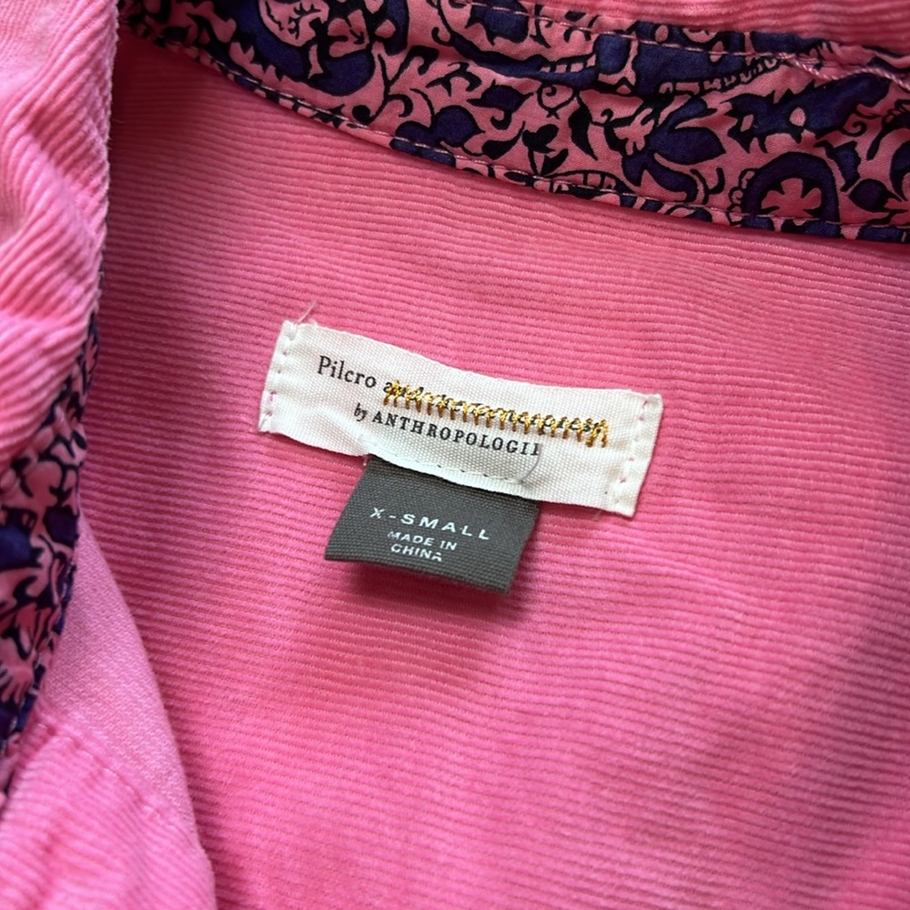 Pilcro by Anthropologie Pink Corduroy Boyfriend Button Down Shirt Flip Cuffs - Picture 4 of 7